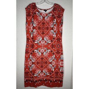 Talbots Dress Womens Medium Red Bandana Print Peacock Bodycon Sheath Colorful